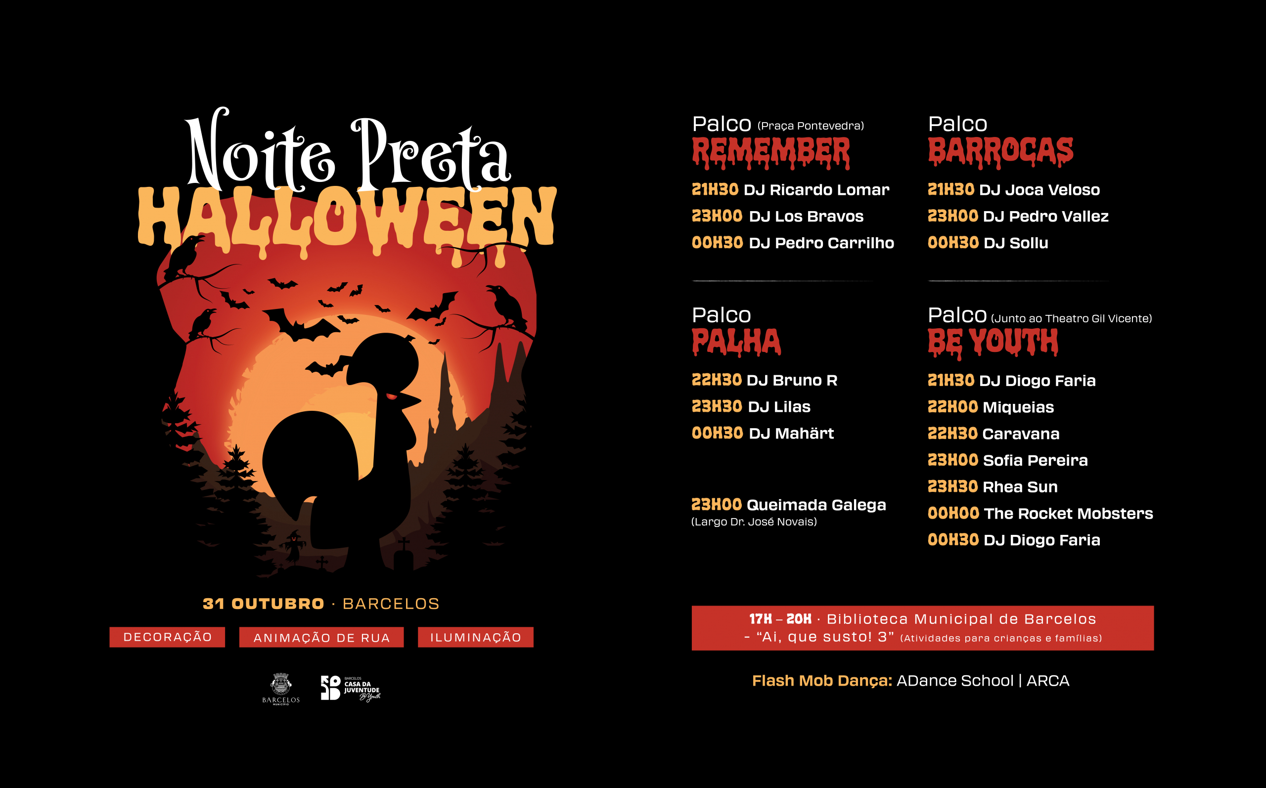 Noite Preta de Halloween em Barcelos com quatro palcos e muita animação